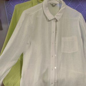 Two Lucky Brand split back gauze shirts. Spring Green and White.